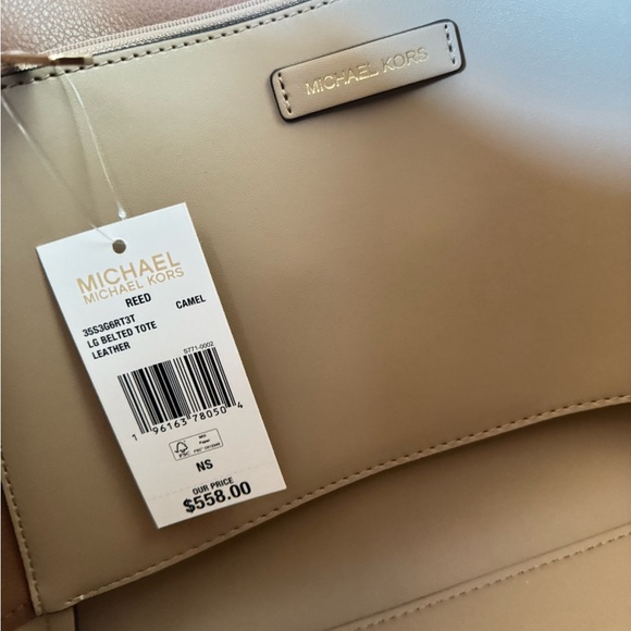 Michael Kors Reed Large Belted Shoulder Tote Bag Camel